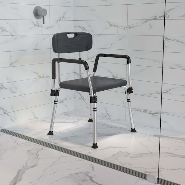Flash Furniture 15" L, Plastic, Aluminum, Gray Quick Release Bath Chair DC-HY3523L-GRY-GG - main